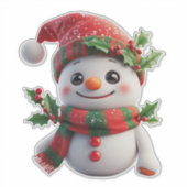 Schneemann mit Weihnachtsmannmütze Aufkleber (Vorderseite)
