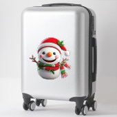 Schneemann mit Weihnachtsmannmütze Aufkleber (Koffer)