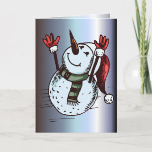 Schneemann mit Weihnachtsmannmütze - Karottennase  Feiertagskarte