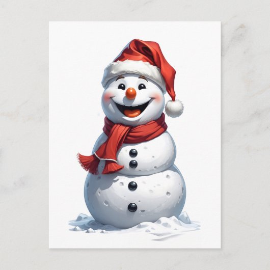 Schneemann mit Weihnachtsmannmütze Postkarte (Vorderseite)