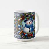 Schneemann mit Weihnachtsschmuck und Pinecones Kaffeetasse (VorderseiteRechts)