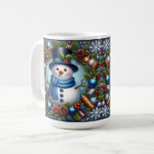 Schneemann mit Weihnachtsschmuck und Pinecones Kaffeetasse (Vorderseite Links)