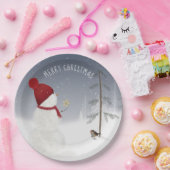 Schneemann mit Weihnachtsstern Pappteller (Party)