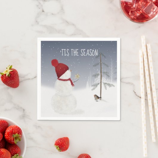 Schneemann mit Weihnachtsstern Serviette (Beispiel)