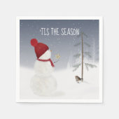 Schneemann mit Weihnachtsstern Serviette (Vorderseite)