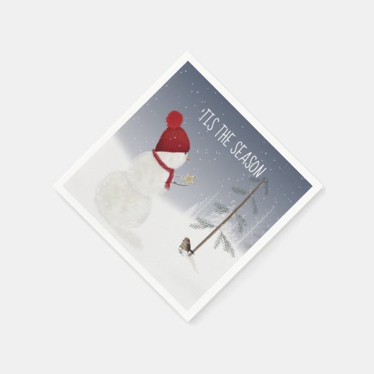 Schneemann mit Weihnachtsstern Serviette (Ecke)
