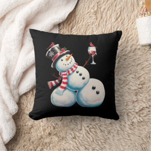 Schneemann mit Wein Weihnachten Lustiges Weihnacht Kissen