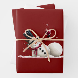 Schneemann mit Wein Weihnachtsgeschenk Xmas Feiert Geschenkpapier Set
