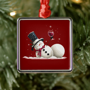 Schneemann mit Wein Weihnachtsgeschenk Xmas Feiert Ornament Aus Metall