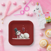 Schneemann mit Wein Weihnachtsgeschenk Xmas Feiert Pappteller (Party)