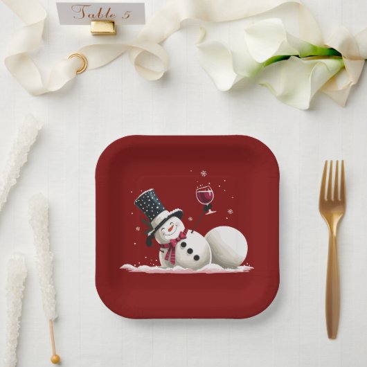 Schneemann mit Wein Weihnachtsgeschenk Xmas Feiert Pappteller (Hochzeit)