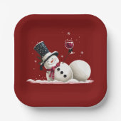 Schneemann mit Wein Weihnachtsgeschenk Xmas Feiert Pappteller (Vorderseite)