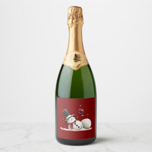 Schneemann mit Wein Weihnachtsgeschenk Xmas Feiert Schaumweinetikett