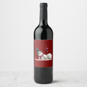 Schneemann mit Wein Weihnachtsgeschenk Xmas-Feiert Weinetikett