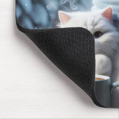 Schneemann mit weißer Katze Mousepad (Ecke)