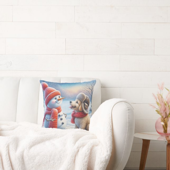 Schneemann mit Welpe Kissen (Liege)