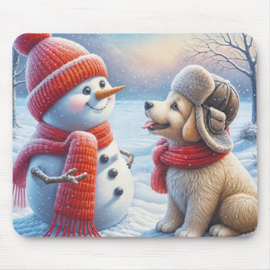 Schneemann mit Welpe Mousepad (Vorne)