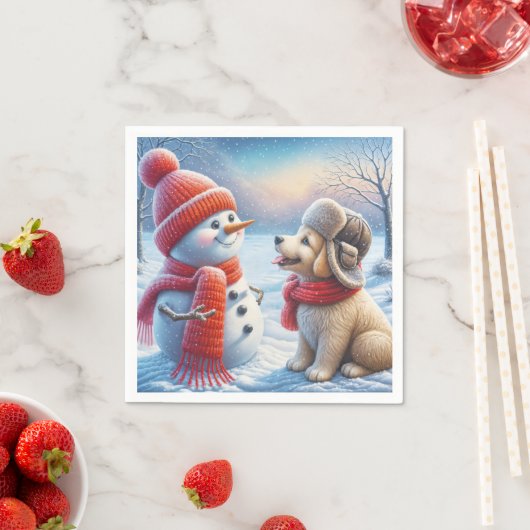 Schneemann mit Welpe Serviette (Beispiel)