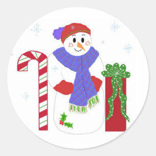 Schneemann mit Zuckerstange Runder Aufkleber