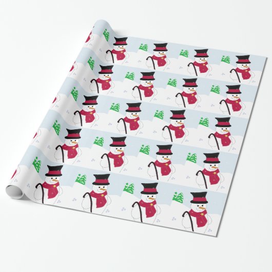 Schneemann mit Zylinder und Spazierstock Geschenkpapier (Ungerollt)