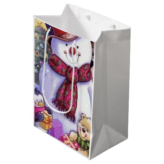 Schneemann Mittlere Geschenktüte (Vorderseite Schrägansicht)