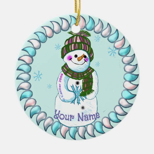 Schneemann-Oma-Ornamente Keramik Ornament (Vorne)