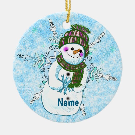 Schneemann-Oma-Schmuck Keramik Ornament (Vorne)