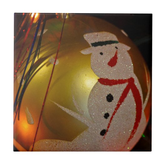 Schneemann-Ornament mit Frost-Effekt Fliese (Vorderseite)