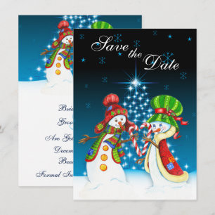 Schneemann-Paar Feiertagsbaum Save-the-Date-Einlad Einladung