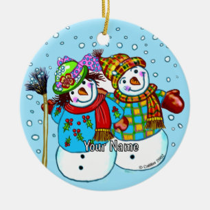 Schneemann-Paar Keramik-Ornament Keramik Ornament