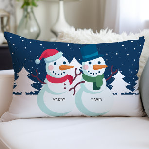 Schneemann-Paar Personalisierte Namen Weihnachten  Lendenkissen