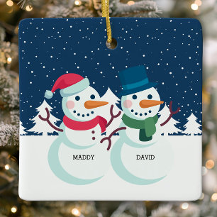 Schneemann-Paar Süß Personalisiertes Weihnachten Keramikornament