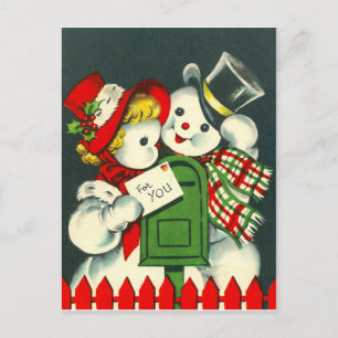 Schneemann-Paar verliebt, mit Post für dich, vinta Postkarte