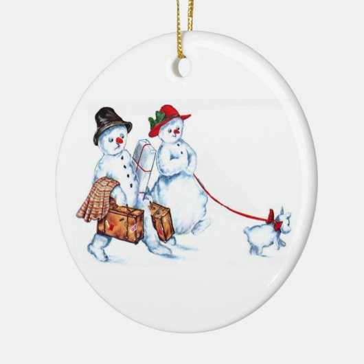 Schneemann-Paar-Weihnachtsverzierung Keramikornament (Links)