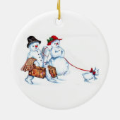 Schneemann-Paar-Weihnachtsverzierung Keramikornament (Hinten)