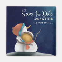 Schneemann-Paar Winterhochzeit Save-the-Date-Karte