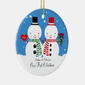 Schneemann-Paare unsere erste Weihnachtsverzierung Keramikornament (Rechts)