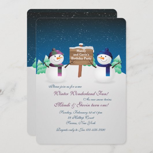 Schneemann paart Einladung (Vorne/Hinten)