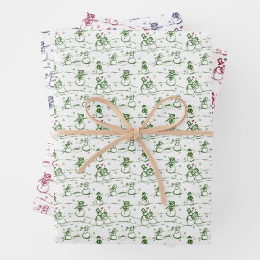 Schneemann-Paradetoile - blau-grün Geschenkpapier Set (Beispiel)