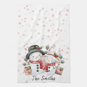 Schneemann personalisiertes Weihnachts-Küchentuch Geschirrtuch