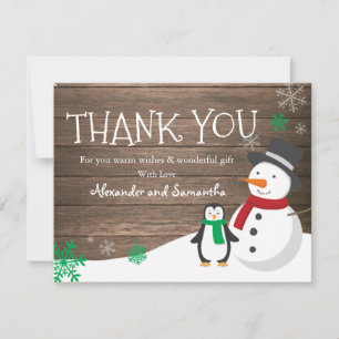 Schneemann Pinguin Winter Rustikal Holz Danke-Kart