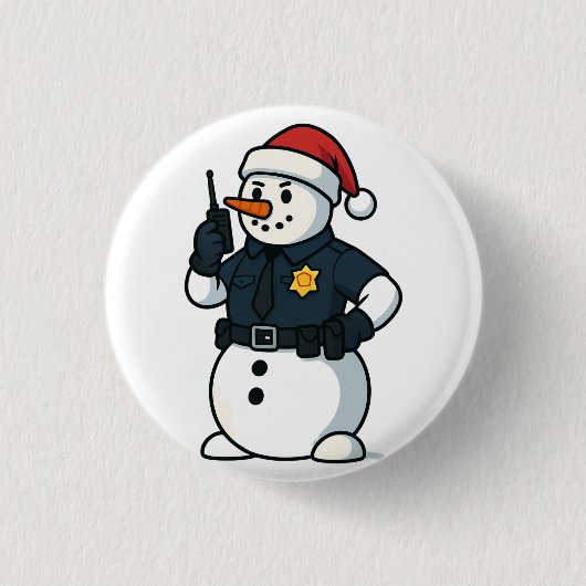 Schneemann Polizeibeamter Weihnachten 2026 Feierta Button (Vorderseite)