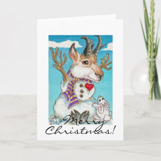 Schneemann Pronghorn Antilope und Häschen Feiertagskarte