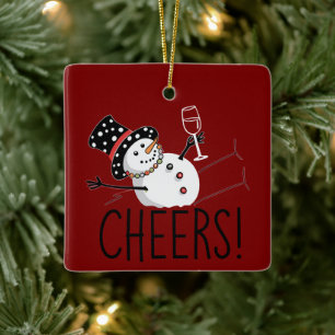 Schneemann Prostet Wein Weihnachten Lustiges Xmas Keramikornament