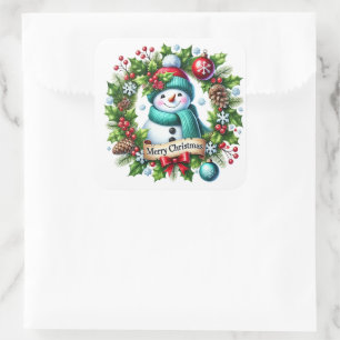 Schneemann Quadratischer Aufkleber