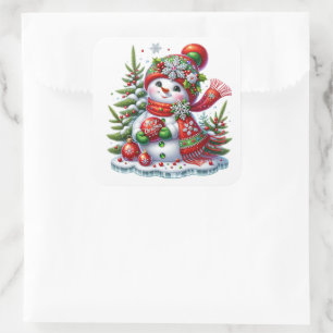 Schneemann Quadratischer Aufkleber