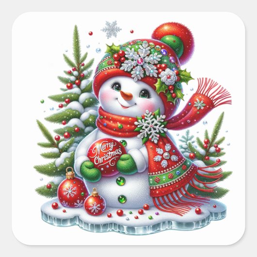 Schneemann Quadratischer Aufkleber (Vorderseite)