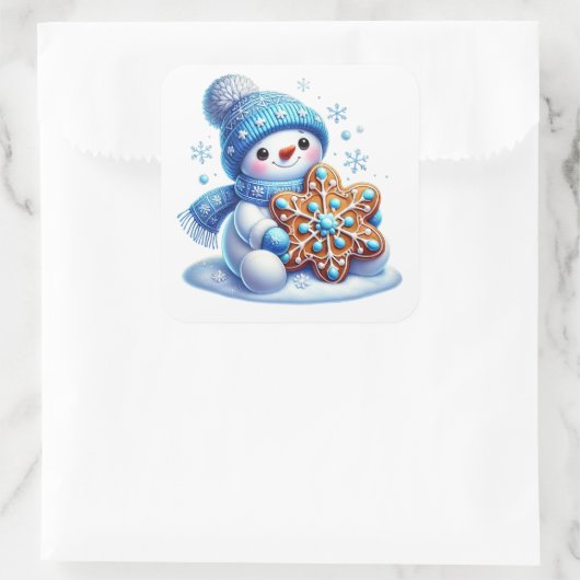 Schneemann Quadratischer Aufkleber (Tasche)
