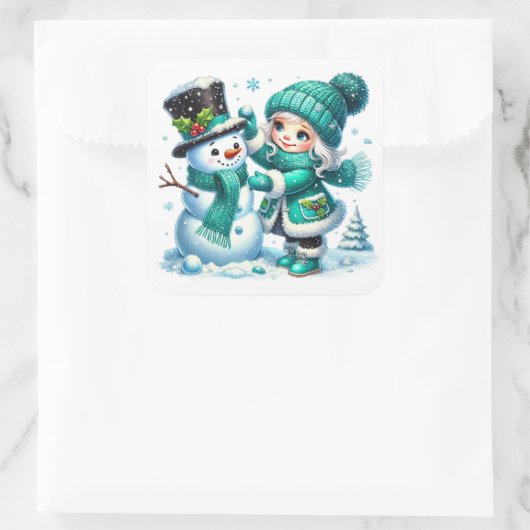 Schneemann Quadratischer Aufkleber (Tasche)