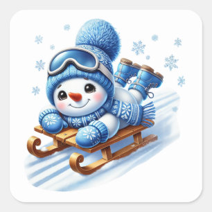 Schneemann Quadratischer Aufkleber